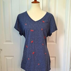 St. John's Bay Blue Cherry Embroidered Tee